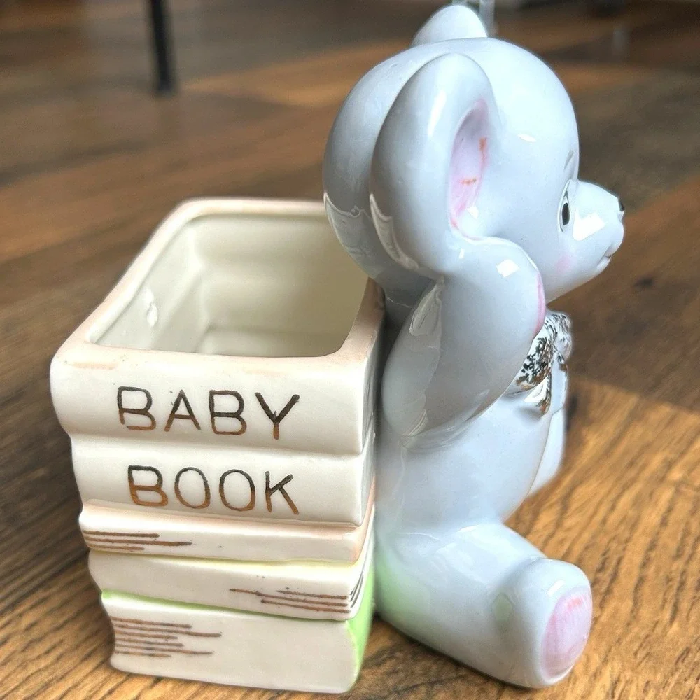 Vintage Shafford Hand Painted #4177 Pink Teddy Bear 'Baby Book' Ceramic Planter